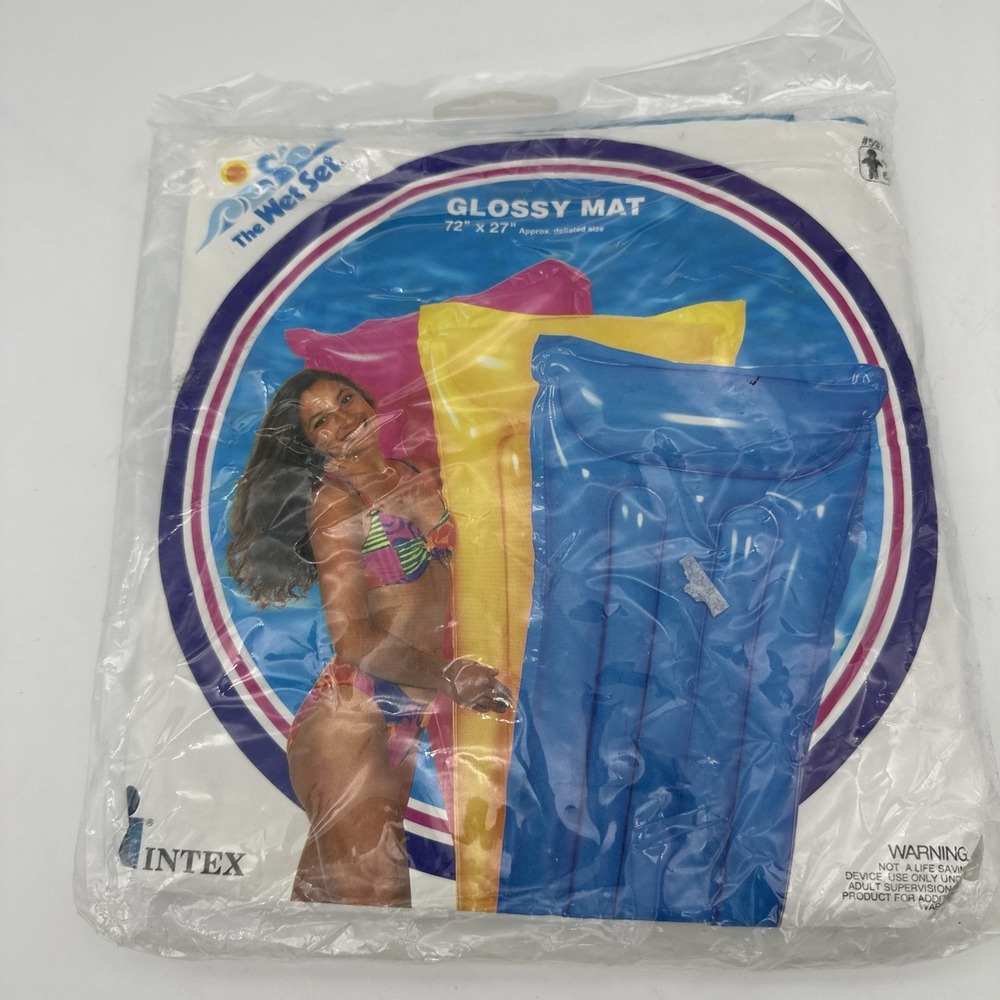 Vintage 1995 Intex The Wet Set Inflatable Pool Float Blue Retro 72"X27"‎